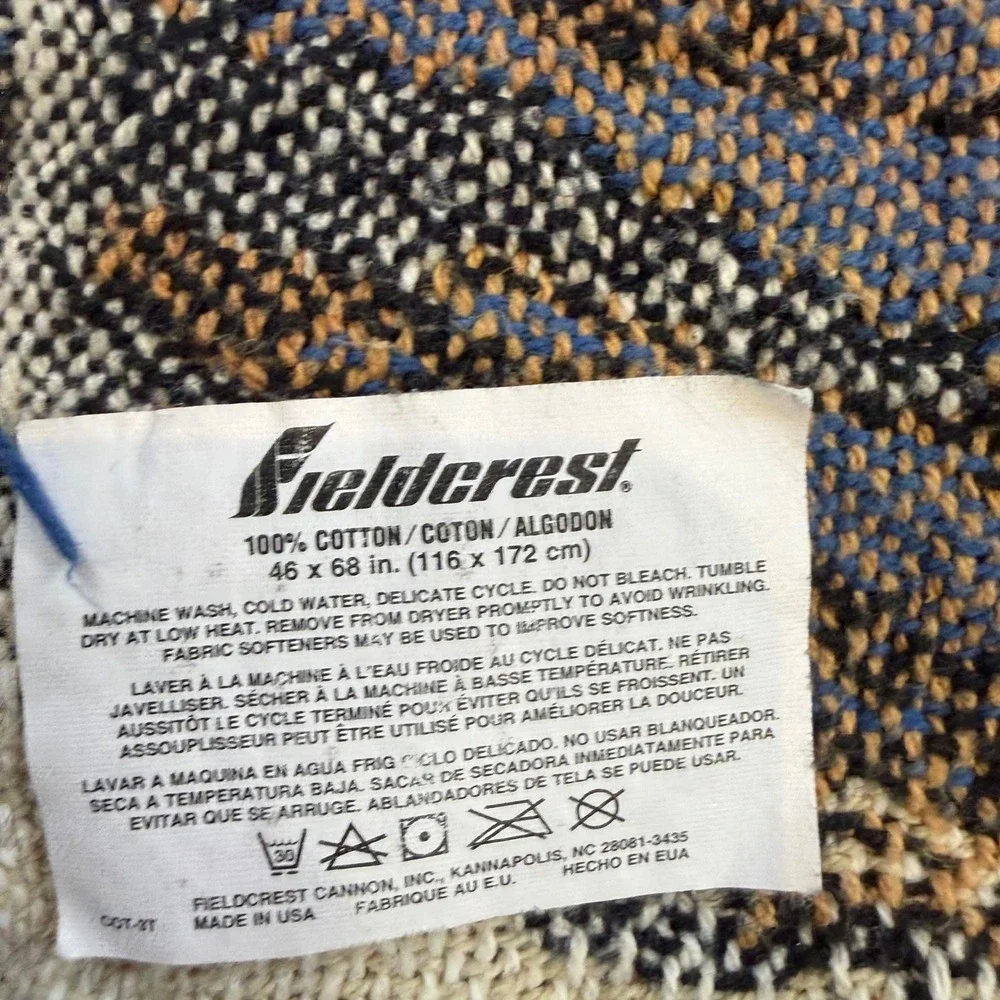 Fieldcrest Woven Wolf Throw Blanket 100% Cotton Fringed Tapestry 46x68 USA Made